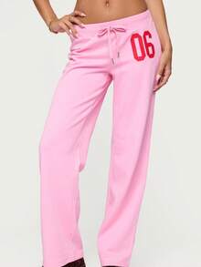 Women Y2k  Drawstring Sweatpants Elastic Waist Straight Wide Leg Low Rise Baggy Pants Casual Trousers Athletic Jogger Workout Yoga Track Pants Streetwear Lounge Pants - Hồng - Xem 3