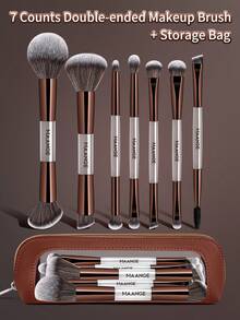 MAANGE 7Pcs/8Pcs Professional Facial Double-Ended Makeup Brush Set ,Comes With Makeup Bag,Bevel&Taper Foundation Brush Contour Brush Blush Brush Powder Brush Eyeshadow Brush Concealer Brush Highlight Brush Smudge Brush,Makeup Tools With Soft Fiber For Easy To Carrying,Set For Travel,Gift For Women&Girls