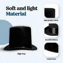 Funny Party Hats Black Top Hat Victorian Hat For Men Felt Tuxedo Costume Hat Coachman Hat Dress Up Hat - Black1Pack - 查看 5
