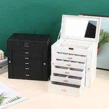 SONGMICS 6-Layer Jewelry Box, 5 Drawers Design, Large Capacity Storage, With Mirror, Lockable, Jewelry Organizer Box, Great Gift, Can Store Earrings, Rings, Necklaces, Watches, Available In White, Black, Grey - Multicolor - View 2