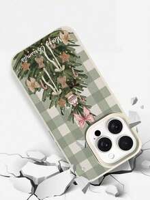 1 carcasă de telefon personalizabilă cu text și design tematic de Crăciun în carouri verzi și albe, potrivită pentru iPhone 17 Pro Max/17 Air/15 Pro Max/16 E/14 Plus/13/12/11, S24/20 Ultra, Redmi Note 13 Pro Plus, fabricată din material TPU, plină de atmosferă de sărbătoare, cel mai bun cadou pentru familie și prieteni de Crăciun.