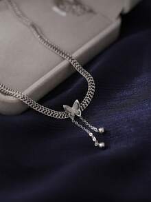 1 pieza Collar de clavícula de moda y versátil, colgante de borla y cuentas con textura de insecto mariposa para mujeres