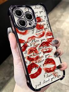 Red Kiss Pattern Compatible With Apple Phone 16/15/14/13/12/11/17/ProMax/Pro/Plus/Xs Max/XS/X,Lens Protection Transparent Soft Shell Drop Proof Phone - 黑色 - 查看 5