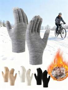 1双冬季针织手套，触屏保暖手套，柔软羊毛内衬加厚手套，适合骑行、滑雪、钓鱼、徒步等户外运动 - 彩色 - 查看 1