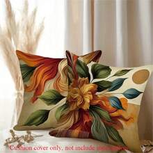 4 piezas de Fundas de almohada de estilo tradicional de poliéster, con estampados florales y bohemios de plantas, impresión de un solo lado, con cremallera, lavables a máquina, fundas de almohada para decoración del hogar