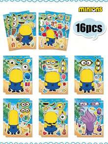Minions Minions 8/16/24 Pcs Minions Theme Puzzle Stickers Suitable For Birthday Decorations, Cute Big Eyes, Creative Face-Changing Mobile Phone Luggage Stickers DIY Stickers, Suitable For Birthday Parties, Halloween, Christmas, Weddings, Theme Decoration Stickers