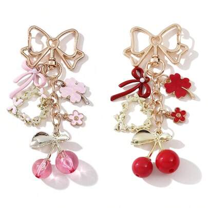 1 件甜美粉色蝴蝶结、心形、钥匙扣、油滴、小花、樱桃、三叶草吊饰、DIY 配件、包包吊坠汽车配件可爱哥特 Y2k