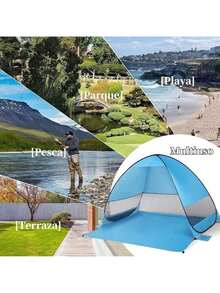 BS-26 Carpa de Playa, Refugio de Sol de Playa Up Carpa de Sombra de Playa, Refugio de Sol Cabaña 2-3 Personas Protección - azul claro - Ver 10