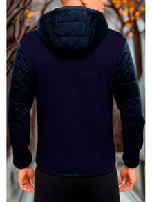Chamarra para hombre con capucha y cierre frontal, diseño moderno casual ideal para climas fríos, perfecta para combinar con jeans o looks urbanos de temporada Comodidad y Estilo Activo Capucha Con Cremallera - Azul Marino - Ver 4