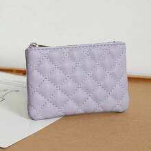 Monedero pequeño para mujeres, billetera de cuero PU con cremallera, bolsa con estampado de cuadros, monederos para cambio, tarjetero, mini monedero para damas - Morado - Ver 14