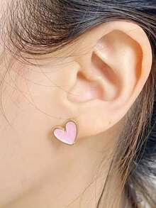 1 Pair Heart Shaped Stud Earrings For Women – Cute And Comfortable Daily Wear Jewelry, Perfect Gift For Valentine's Day, Mom, Mother's Day, And Special Occasions - Nhiều màu 3 - Xem 2