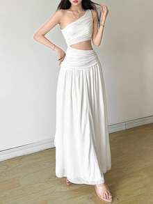 Top Dazzle 修身街头风不对称领口无袖连衣裙 - 白色 - 查看 3