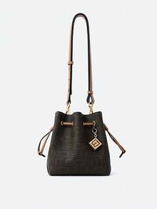 FION 水桶包新款女包包經典復古抽繩肩斜背包FAAFJGC138 - 啡/茶 - 查看 2