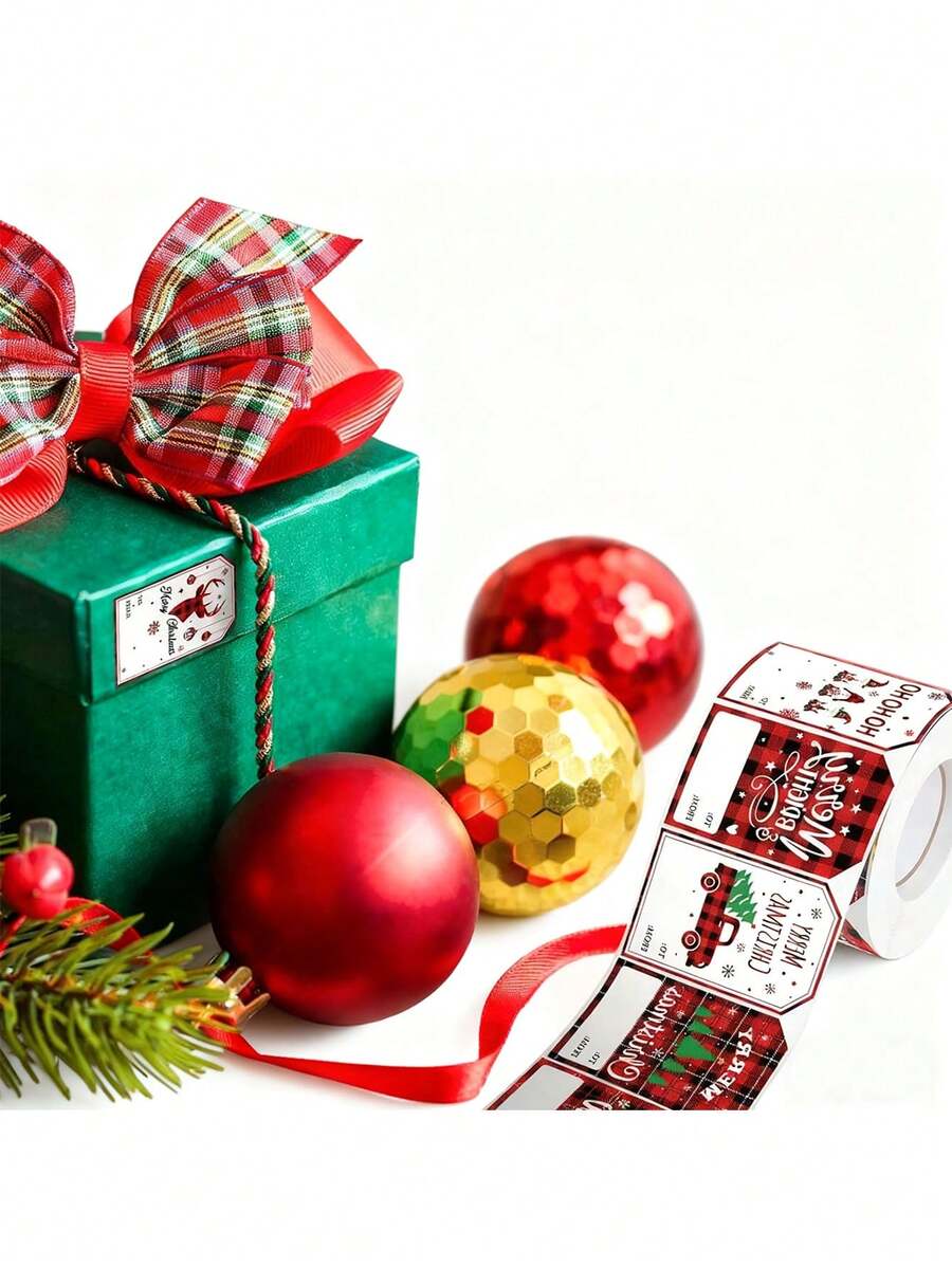 500 piezas/Set Etiquetas de regalo de Navidad, Pegatinas decorativas de papel autoadhesivas - Etiquetas de nombre para cajas, adecuadas para decoración navideña y uso festivo