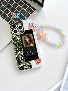 1pc Customizable White TPU Floral Print Phone Case And 1pc Colorful Beaded Bracelet, Compatible With Apple/Android/OPPO Phones Such As Galaxy A51 4G, Galaxy A52/A52s 5G, Galaxy S23 Ultra, Galaxy A13 4G, Galaxy A12, Galaxy S22 Ultra, OPPO A54, Galaxy A54, 17 Pro Max, Galaxy A14, Galaxy A32 4G