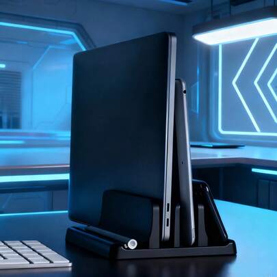 Sturdy Metal Vertical Laptop Stand Holder - Space-Saving Desktop Rack For IPad/Tablet/Notebook (10-17 Inch), Compatible With Most Laptops, Anti-Slip Stable Base