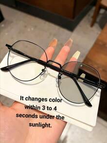 1pc Ladies With Standards, Student Light Circular Solid-Color Flat Light Glasses. Simple And Versatile, The Transparent Lenses Are Suitable For Reading And Computer Viewing