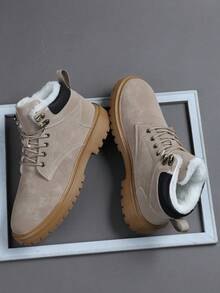 Fluff Lining Short Ankle Boots For Men Sneakers, Waterproof And Non-Slip Mountaineering,The Same For Men Shoes And Women, High-Top Warm Winter, Comfortable And Durable - Khaki - View 6