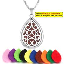 1 Set Water Drop Shape Aromatherapy Diffuser Pendant Necklace Aroma Jewelry Hollow Out Tree Of Life Flower Scent Aroma Perfume Essential Oil Diffuser Necklace For Women Sweater Chain Teardrop Necklace Christmas Halloween - Silver - View 16