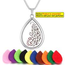 1 Set Water Drop Shape Aromatherapy Diffuser Pendant Necklace Aroma Jewelry Hollow Out Tree Of Life Flower Scent Aroma Perfume Essential Oil Diffuser Necklace For Women Sweater Chain Teardrop Necklace Christmas Halloween - Silver - View 10