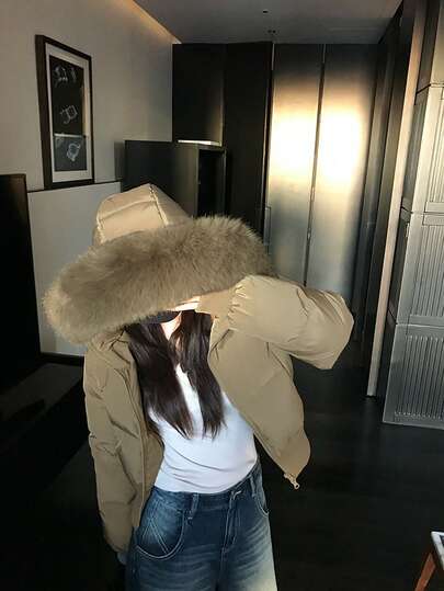 韩版连帽束腰加厚棉服女款冬季保暖棉衣