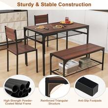 Dining Table Set For 4 Rectangular Table W/ 2 Chairs, 1 Bench, Storage Racks - Default - View 9