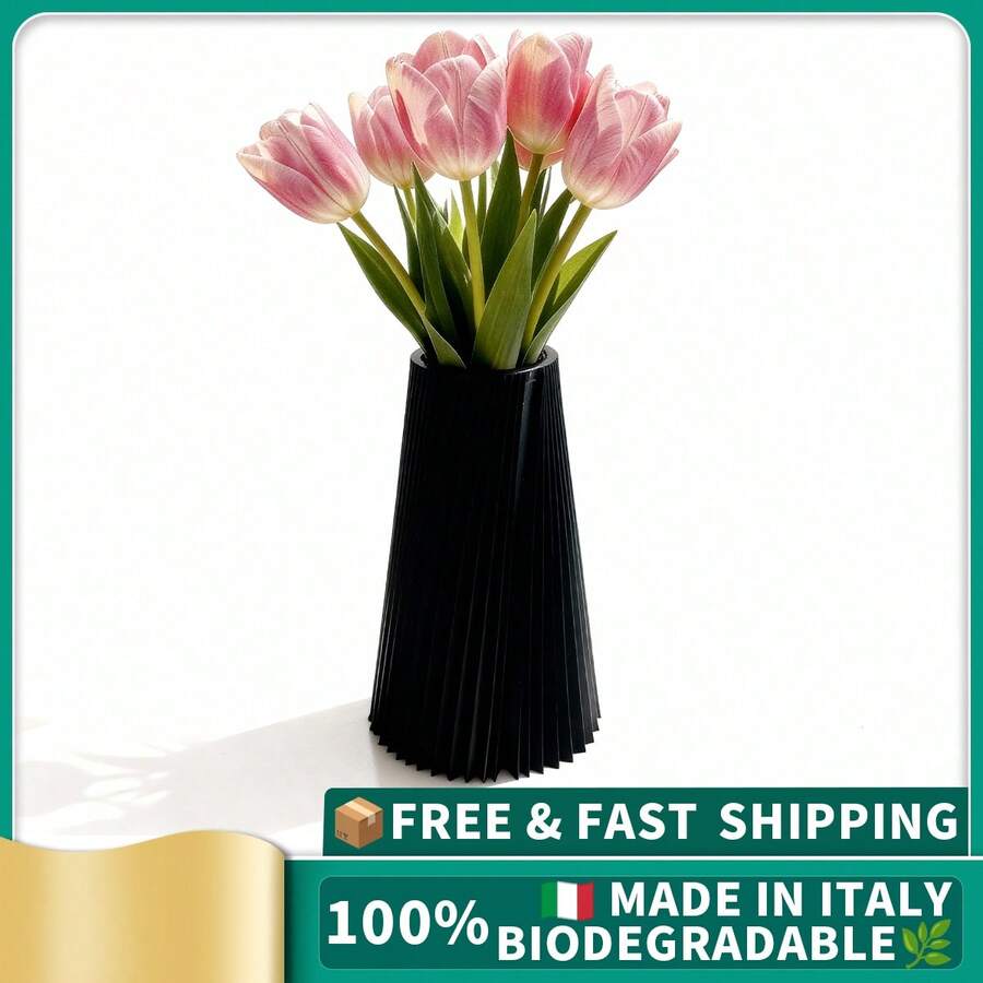 ORIZZONTE Vaso decorativo a forma di cono plissettato, Design Minimal Geometrico per Fiori Freschi/ Secchi, Stile Minimal per Casa/Studio/Ufficio, Ideale per Arredo Casa, Centrotavola o Porta Fiori, 100% Made in Italy, Spedizione dall'Italia