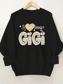 2025 New Women's Sweatshirt Leopard Print LOVE BEING GIGI Sweatshirt, Casual Long Sleeve Round Neck Sweatshirt For Autumn And Winter, Women's Clothing. Loose And Comfortable - 黑色 - 查看 12