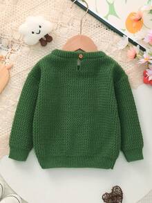 Infant Round Neck Long Sleeve Warm Knit Sweater - Green - View 2