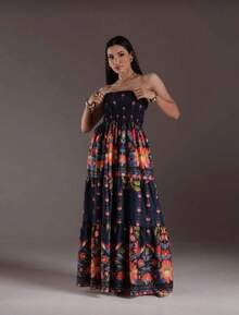 July Tropical Strapless Dress In Various Prints, 2025 Collection - floral negro - Ver 2