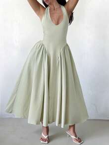 Unadoll Women's Sexy Low-Cut Lace-Up Backless Dress For Spring, Waist-Cinching Design, Zipper Style, Elegant And Charming, Suitable For Beach Vacation, Dates, Outings, Parties, Birthdays, Valentine's Day And Other Occasions - Pastel Green - View 9