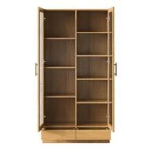 Vetrina in vetro (armadio per ufficio/archivio/scaffale portaoggetti) – ripiani mobili, non regolabili, cassetti con apertura a pressione senza maniglie, 80*40*160, color legno