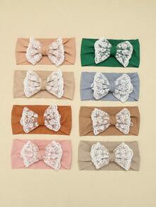 1pc Autumn/Winter Knitted Striped Baby Headband, Lace Embroidered Floral Bow Infant Headwear, Cute & Sweet Girls Princess Hair Accessories