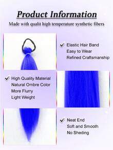 1-2pcs 26 Inch Blue DIY Braiding Hair Extensions | Women Synthetic Yaki Straight Heat Resistant Fluffy Ponytail | Suitable For Halloween, Christmas, Holiday Parties - Blue - View 6