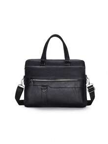 1 Pc Business Minimalist Briefcases With Adjustable Strap&Zipper Closure Tote Bag, Lightweight Solid Color PU Leather Crossbody Bag – Suitable For Men/Boys/Gentlemen, Perfect For Business/Commute/Work/Office Vintage Office Bag