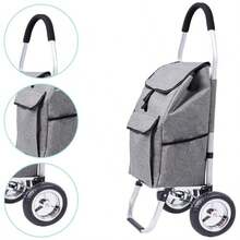 Portable Shopping Cart Silent Wheels Folding Car Collapsible Hand Truck With Wheels For Supermarket Travel Gray