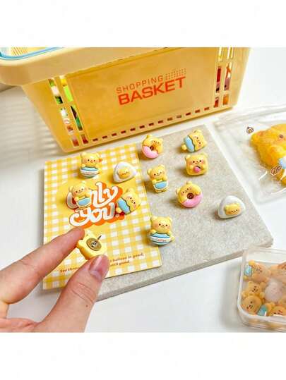 6个/盒 随机可爱黄油熊造型图钉，迷你装饰图钉