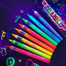 4支/套 夜光涂鸦笔，创意紫外线荧光马克笔，黑光签名笔，可擦除且易于清洁，适用于化妆派对、节日、团队活动、惊喜礼物、圣诞礼物（8种颜色可选 - 2支/4支/8支/16支） - 彩色 - 查看 9