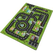 Alfombra de Juego para Coche Porttil para Nios - Alfombra de Carretera para Nios, Sala de Juegos, Tapete Ciudad Carretera, Tapete Didactico Interactivo 80x120 - Verde + 3'11" x 2'7" (Rectangular) - Ver 2
