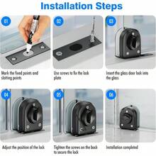 - Cerradura de puerta de vidrio de doble cara sin marco, sin taladro, acero inoxidable 304, para puerta abatible de 38 - 12 10 - 12 mm para oficina, escaparate, 5 llaves, negro mate - 307 - Ver 7