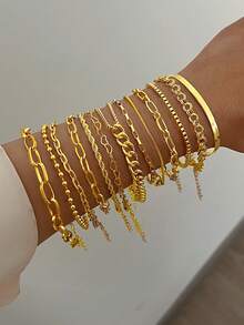 Bộ 30/19/16/14/11/6 đồng xu cổ điển thanh lịch, kim loại, ngọc trai giả, trái tim, bướm, lấp lánh, pha lê, xoắn, bộ vòng tay xích, phong cách Y2K, đeo nhiều lớp, phù hợp cho phụ nữ, mùa thu/đông, ngày lễ, tiệc tùng, hẹn hò, giáng sinh, ngày của mẹ, món quà tuyệt vời nhất - Vàng - Xem 6