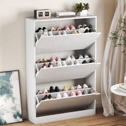 Shoe Cabinet With 3 Flip Drawers, Hidden Wood Shoe Cabinet,Freestanding Shoe Storage Cabinet For Entryway Hallway.White. 47.2" H*31.5" W*9.45" D.,23562201