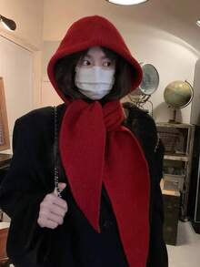 1 件女士纯色拉法帽，厚实保暖护耳冬帽，休闲优雅复古街头时尚百搭无檐便帽围巾套装，适合户外、滑雪、骑行、旅行、派对、日常使用