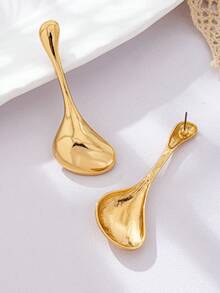 1 par de pendientes de botón exagerados con gota de agua geométrica lisa de aleación minimalista y de moda