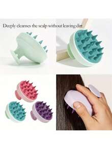 1pc Wheat Straw Hair Washing Tool, Silicone Hair Brush, Scalp Massage & Exfoliating Brush, Dandruff Removal Tool, Unisex - Multicolor - View 7