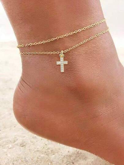 Tkool Bộ 2 lắc chân thánh giá, Bộ lắc chân thánh giá hai lớp cổ điển cho hàng ngày, bãi biển, kỳ nghỉ