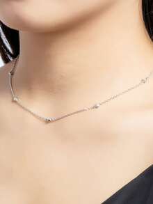 XUJIA 一件时尚简约新娘首饰，925纯银圆形切割，镶嵌2.5毫米（0.06克拉）/4毫米（0.3克拉）莫桑石，配有女士项链，适合万圣节派对、圣诞节、送给女朋友或作为生日礼物。 - NMO-002 - 查看 7