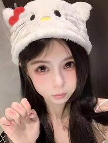 SANRIO 1 pieza Gorro de peluche tejido con lazo de Hello Kitty lindo y de dibujos animados, con forro térmico grueso y protección para las orejas, adecuado para el invierno - Multicolor - Ver 3