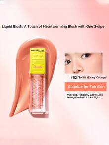Maybelline Flüssig Rouge, belebt den Teint, natürlicher Farbton, pflegende Formel für den Sommer - 02 Sonnenschein Mandarine 6,4 ml - Übersicht 8