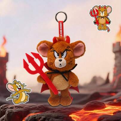 Llaveros de peluche oficialmente con licencia de Tom y Jerry - Conjunto de Tom ángel y Jerry diablo, colgante de peluche lindo de 13 cm, Tom con alas de nube, Jerry con cola de flecha y capa, relleno de espuma de PP, tela de franela, se puede colgar en llaves/mochilas/bolsos, juguetes periféricos de anime, accesorios de curación nostálgicos, regalo de pareja